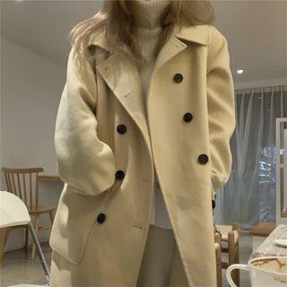 Double Breasted Plain Long Coat Almond - One Size