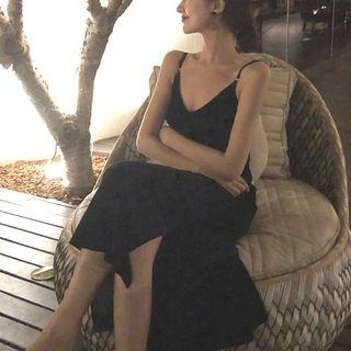Spaghetti Strap Open-back Midi Dress Black - One Size