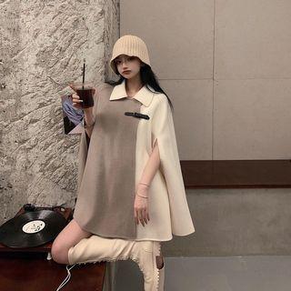 Color-block Woolen Cape As Shown In Figure - One Size
