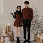 Couple Matching Mock-neck Long-sleeve T-shirt / Overall Dress / Shirt / Straight Leg Pants