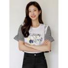 Printed Stripe-panel T-shirt Ivory - One Size