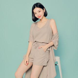 Set: Long Cardigan + Tank Top + Shorts
