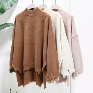 Mock-neck Ripped Sweater