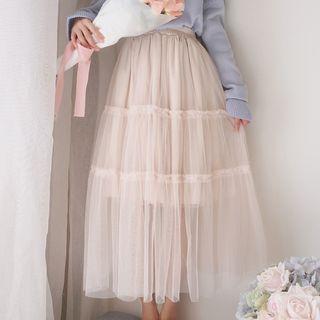 A-line Midi Tiered Sheer Skirt