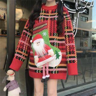 Plaid Sweater Plaid - Red - One Size