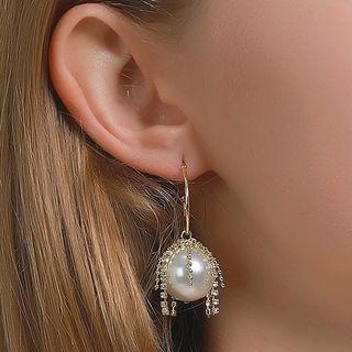 Rhinestone Faux Pearl Dangle Earring 1 Pair - 01 - 5224 - Gold - One Size