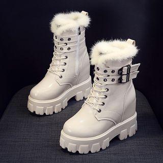 Belted Lace-up Hidden-wedge Platform Short Boots