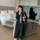Set: Long-sleeve Midi A-line Shirtdress + Zebra Print Shawl