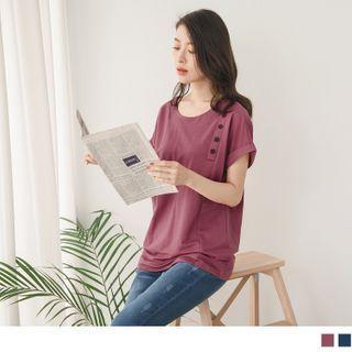 Rollup-sleeve Buttoned Detail Top