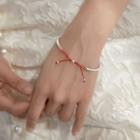 Bow Red String Sterling Silver Bangle 1pc - Silver & Red - One Size