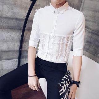 Elbow-sleeve Fringed Lace Paneled Shirt