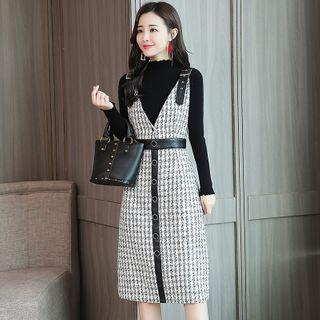 Long-sleeve Top / Tweed Pinafore Mini Dress / Set