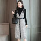 Long-sleeve Top / Tweed Pinafore Mini Dress / Set