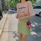 Lettering Print Short-sleeve T-shirt / High-waist Mini Skirt