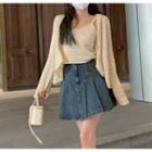 Camisole Top / Cardigan / Denim Mini A-line Skirt / Set