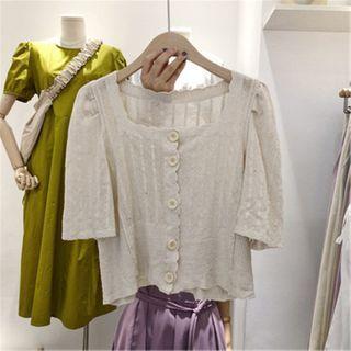 Plain Short-sleeve Square-neck Cardigan