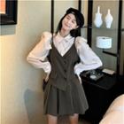 Ruffle Shirt / Mini A-line Skirt / Button-up Vest