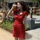 V-neck Puff-sleeve Mini A-line Dress
