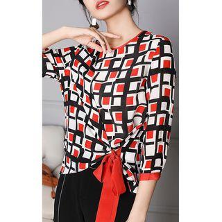 Print 3/4-sleeve Silk Blouse