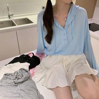 Long-sleeve Hooded Henley T-shirt / Zebra Print Sweatshorts