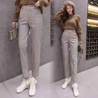 Cropped Straight Leg Wool Dress Pants