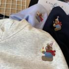 V-neck Cartoon Bear Embroidered Sweatshirt