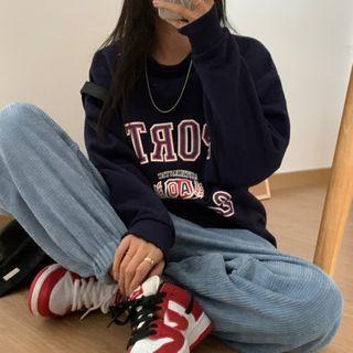 Lettering Loose-fit Fleece-lined Long-sleeve Top As Shown In Figure - One Size