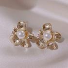 Faux Pearl Alloy Flower Earring 1 Pair - Flower - Gold - One Size