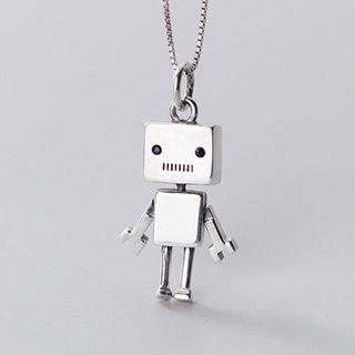 925 Sterling Silver Robot Pendant Necklace S925 Silver - Pendant - One Size