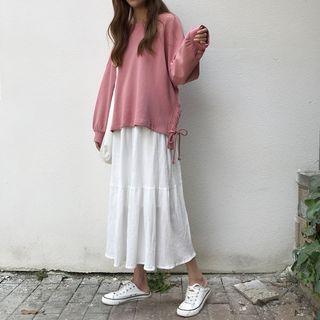 Side Lace-up Pullover / Midi A-line Skirt
