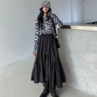 Ruffled A-line Maxi Skirt Black - One Size