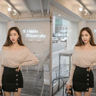 Off-shoulder Wrap-front T-shirt