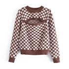 Cut-out Check Sweater Coffee - S