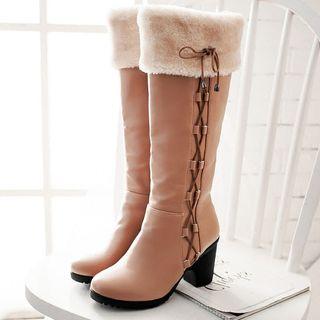 Faux-leather Lace-up Over The Knee Boots