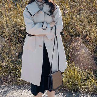 Long-sleeve Contrast Trim Woolen Coat