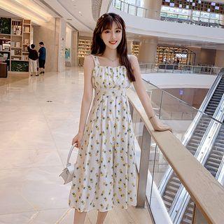 Sleeveless Fruit Print A-line Midi Dress