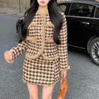 Houndstooth Button-up Jacket / A-line Skirt