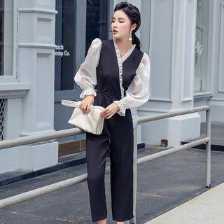 Ruffle Trim Long-sleeve Jumpsuit