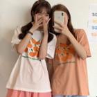 Lettering Oranges Short-sleeve Round Neck T-shirt