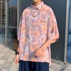 Elbow-sleeve Tie Dye Henley Shirt