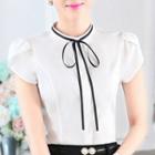 Set Of 2: Bow Accent Short Sleeve Chiffon Shirt