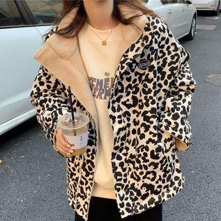 Reversible Leopard Print Cargo Jacket Leopard - Khaki & Black - One Size