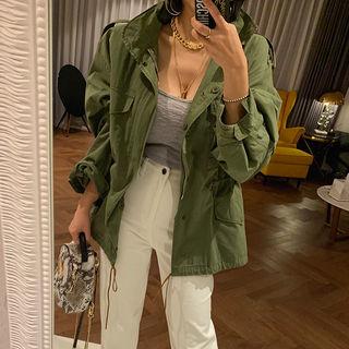 Pocket-detail Hooded Safari Jacket Khaki - One Size