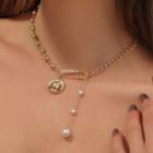 Faux Pearl Coin Necklace 01 - Gold - One Size