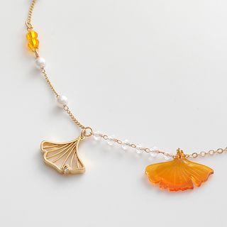 Leaf Faux Pearl Pendant Choker Gold - One Size
