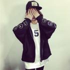 Smiley Face Embroidered Hooded Zip Jacket