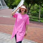 Round-neck Slit-front Long T-shirt