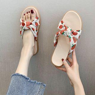 Strawberry Print Twisted Flat Slide Sandals