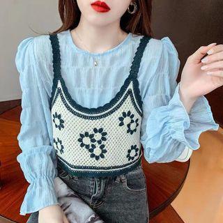 Flower Embroidered Crochet Lace Cropped Camisole Top