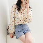 Floral Dotted Button-up Oversize Shirt As Shown In Figure - One Size